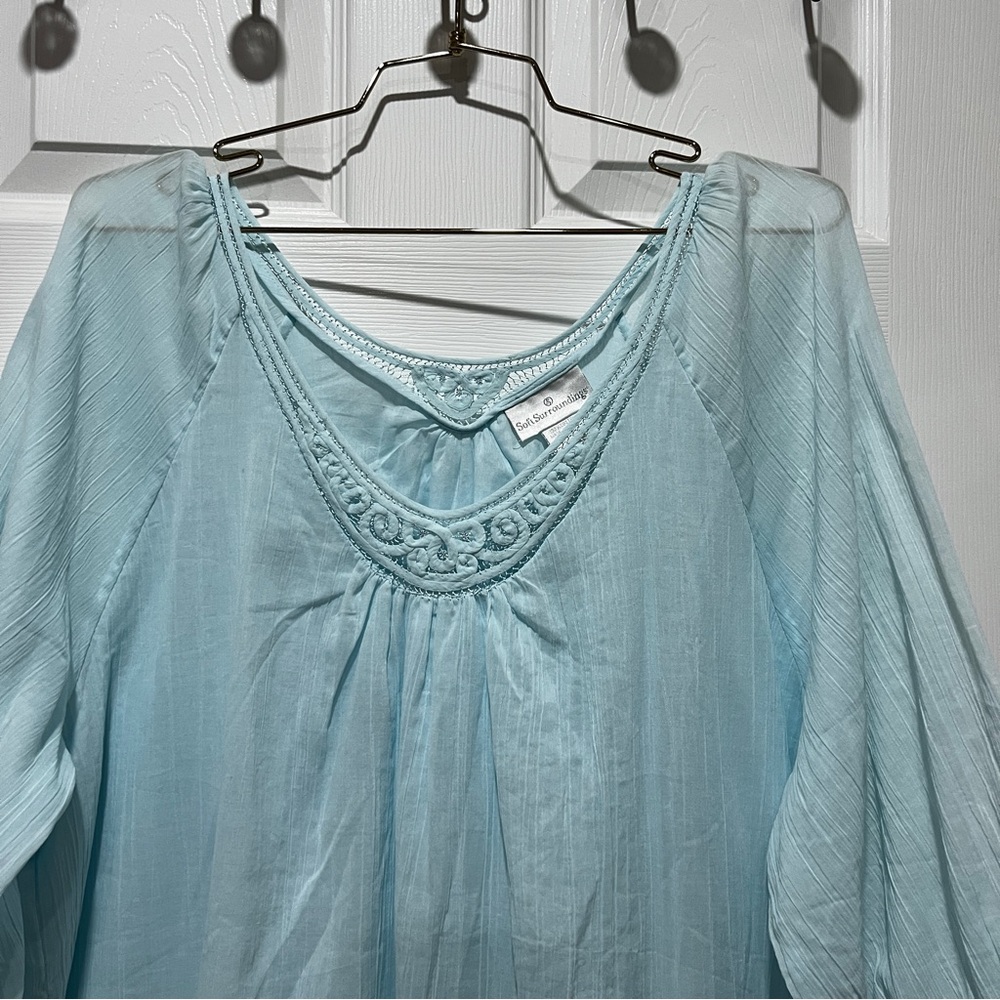 Soft Surroundings Light Blue Embroidered Cotton Tunic - Picture 8 of 10
